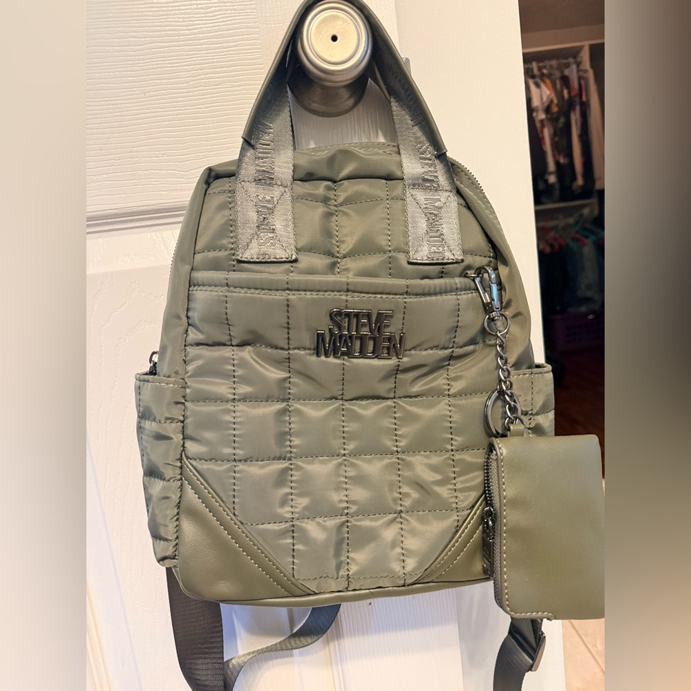 Steve Madden Quilted Backpack with Pouch in Sage